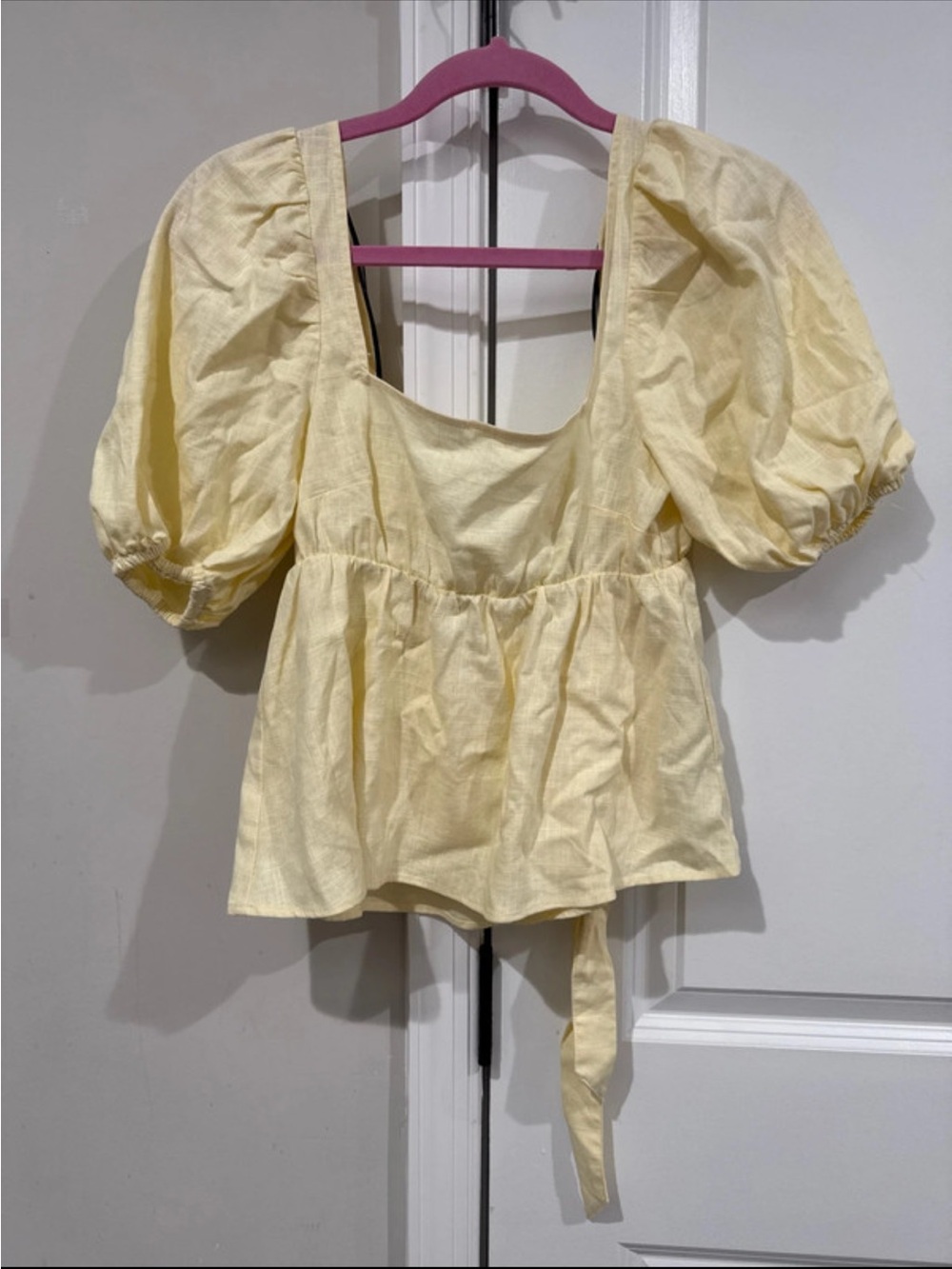 Women's Yellow Puff-Sleeve Square Neck Top